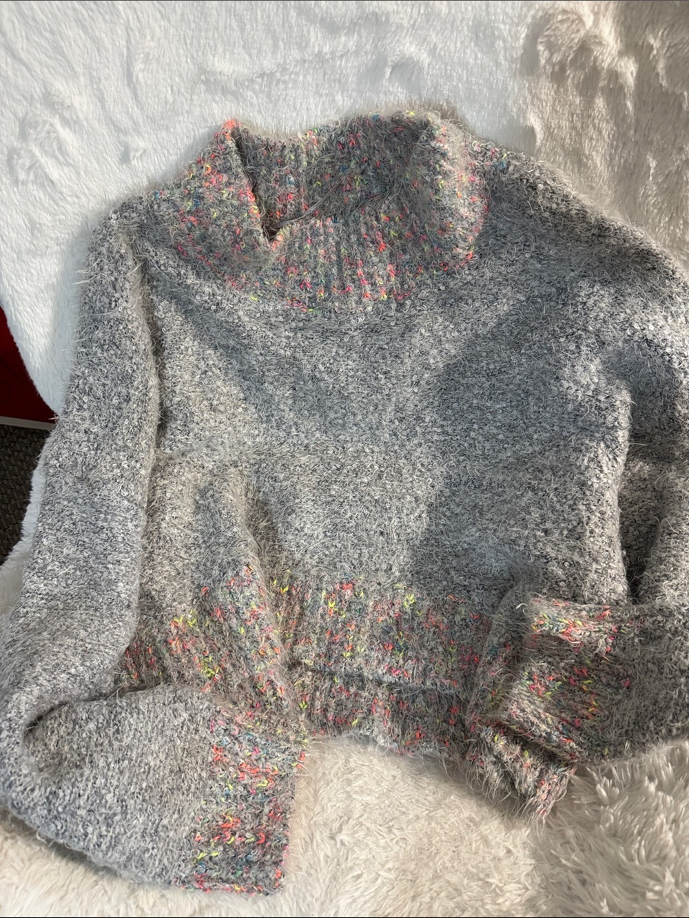Free People Gray Turtleneck Sweater with Neon Fleck Trim